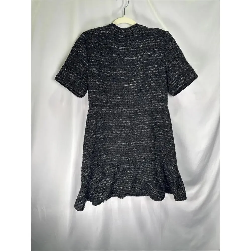Sandro Black Tweed Mini Dress Size 42 - Picture 4 of 7